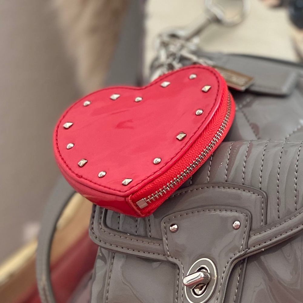 Red Coach Patent Leather Heart Shaped Coin Purse